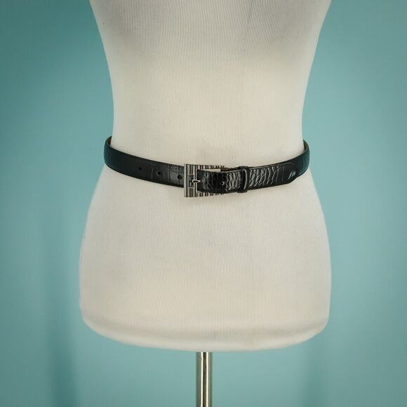 Ralph Lauren Size Small S Black Croc Embossed Leather Silver Tone Buckle Belt
